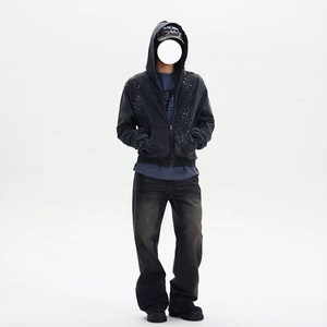 Sudadera con Capucha Mantianxing, Estilo Lavado con Diamantes, Holgada y Estilizadora, con <span class=keywords><strong>Cremallera</strong></span> - Product Image 3