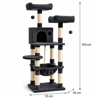 Arbre à chat double haut avec hamac, perchoir en peluche et échelle pour chatons