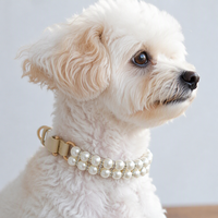 Collier pour chien en cuir grainé avec perles bleues, perles de strass, intercalaires en strass et boucle dorée pour chiens de grande, moyenne et petite taille
