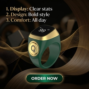 Nouveau Compteur <span class=keywords><strong>de</strong></span> Zikr Électronique Intelligent Musulman Islamique en Métal 2026, Réveil Numérique Azan, Anneau Tasbeeh Flex <span class=keywords><strong>Pro</strong></span> F04 avec Écran OLED - Product Image 1