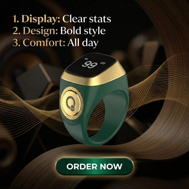 2026 NEW Smart Muslim Islamic Electronic Metal Zikir Counter Digital Azan Alarm Clock Tasbeeh Ring Flex Pro F04 OLED Display