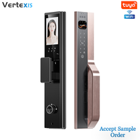 Serrure Intelligente Moderne Vertexis avec Déverrouillage Facial 3D et Empreinte Digitale, Interphone Vidéo HD, Conception Anti-Espionnage, Contrôle via Application Tuya, Wood Cloud
