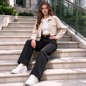 Jean droit noir taille haute avec détails contrastants <span class=keywords><strong>pour</strong></span> femme – Idéal <span class=keywords><strong>pour</strong></span> les sorties automnales - Product Image 3