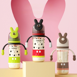 Biberones de silicona de 300ml sin BPA, patrón de rayas, pezón de paja, Material PPSU y PP, consumo seguro de leche para niños, mango de 0 a 12 meses - Product Image 3