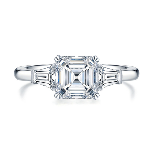 2 Carat 7x7mm Princess Cut Moissanite Light Luxury Womens S925 Sterling Silver Rhodium Plated Claw Setting Pagoda Rock Ring