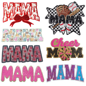 High Quality Big 11IN Pink Sequin Chenille <strong>MAMA</strong> Patches Clothing Decoration Cheer Girl MOM Iron-On Patch for Women <strong>Hoodie</strong> - Product Image 1