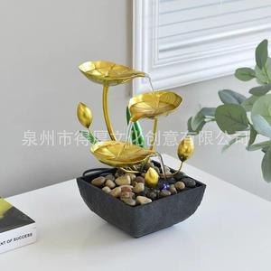 Fontaine d'eau créative pour la maison, design lotus doré, éclairage LED alimenté par courant alternatif, éclairage décoratif pour salon, meuble TV, entrée - Product Image 4