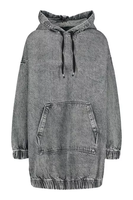 Haute qualité femmes à manches longues pull jean pull à capuche robe goutte épaule kangourou poche Denim robe à capuche