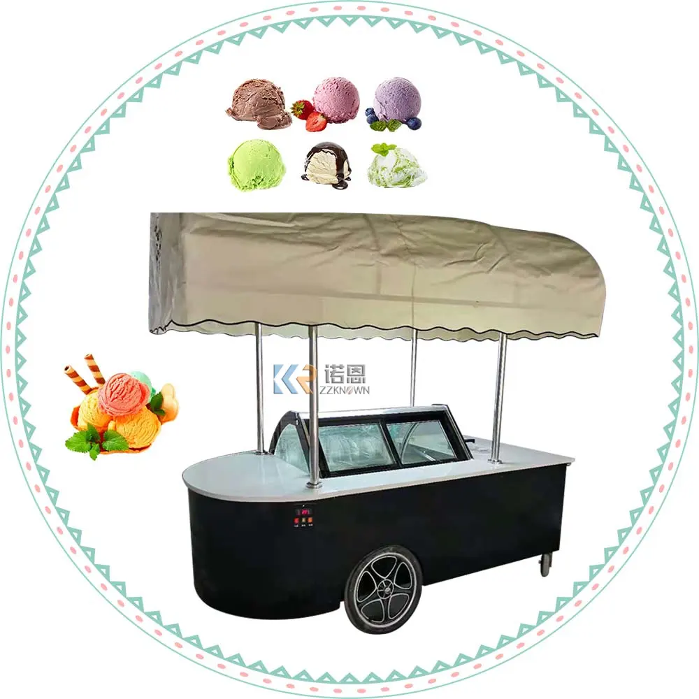 Oem Kolice Mobile Ice Cream Kiosk Eis wagen mit Gefrier schrank Hand Push Cart Eis wagen