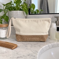 Pochette de maquillage en toile de coton naturel et jute, avec doublure en PE et dragonne, pour cosmétiques et soins de la peau bio, idéale pour le quotidien