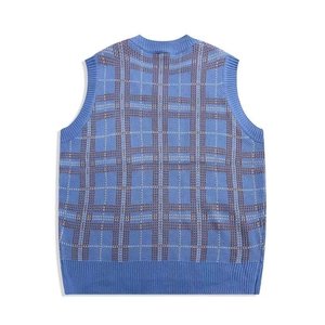 Coletes de Tricô Xadrez Retrô Estilo Colegial para Primavera e Outono - Colete Solto Estilo Preguiçoso para Casais - Product Image 3