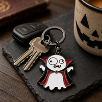 Porte-clés fantôme d'Halloween en gros, breloque cape de vampire, porte-clés en métal nickel noir, cadeau, porte-clés personnalisé en émail souple