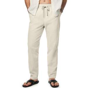 Custom <b>Men's</b> Cotton <b>Summer</b> Beach Pants Elastic Waist Drawstring Zipper <b>Lightweight</b> Casual <b>Trousers</b> Pockets Customizable - Product Image 4