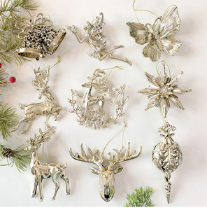 Adornos Navideños <span class=keywords><strong>de</strong></span> Lujo con Renos y Copos <span class=keywords><strong>de</strong></span> Nieve en Oro Champagne, Decoración Colgante <span class=keywords><strong>de</strong></span> PC Electrochapado para Árbol <span class=keywords><strong>de</strong></span> Navidad - Product Image 1