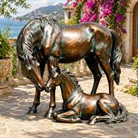 Sculpture de famille de chevaux en bronze coulée à la main personnalisable - Art extérieur, statue en bronze