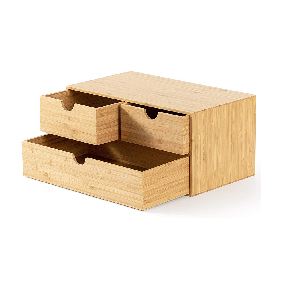 Bamboo Desk Organizer Mini Bamboo Desk Drawer Tabletop Storage Organization Box for Office Home Toiletries Supplies