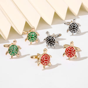 パーソナライズされた動物エナメルカフリンクスシルバーゴールドメッキウミガメスーツシャツ用ウェディングビジネス卒業ギフト - Product Image 1