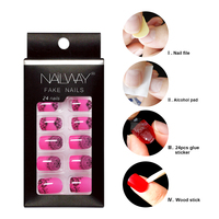 Faux ongles à presser en gros, couverture complète, rouge rose pur, 24 pièces, ABS, pré-conçus, art des ongles avec colle