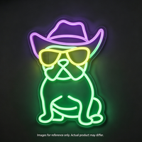 Enseigne néon LED Bouledogue Français, design chien avec chapeau de cowboy et lunettes de soleil, personnalisable, lampe murale publicitaire pour la maison, le bar et les fêtes