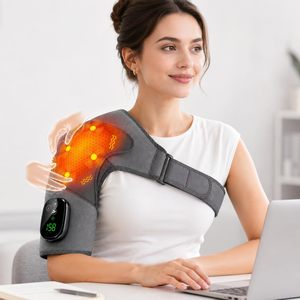 Enveloppe d'épaule chauffante sans fil à 4 moteurs avec vibration et compresse chaude pour soulager la douleur et la relaxation musculaire - Product Image 1