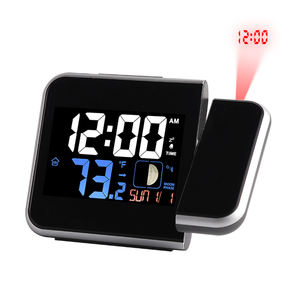 Horloge de bureau numérique électronique à projection radiocommandée, réglable à 180 degrés, avec alarme, calendrier, station météo et température - Product Image 1