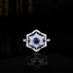 Grace Jewelry Mysterious Hexagonal Star Shape Blue Gemstone Spinel Trendy Fine Jewelry 925 Sterling Silver Rings for Women