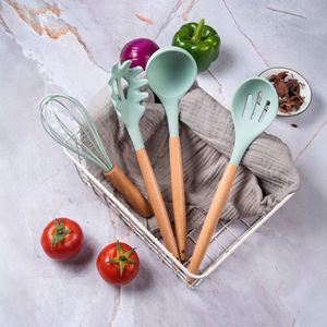 Kitchen Cooking <b>Tool</b> Wood Handle Utensils 12pcs Kitchen Utensils Set Food Grade Silicone Kitchen Utensils Set Home Cooking <b>Tools</b> - Product Image 4