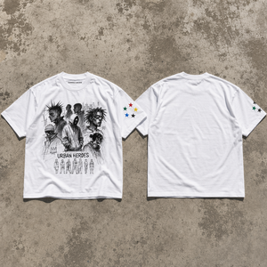 T-shirt Crop Premium 100% Cotone con Stampa Digitale, Manica Corta, Urban Heroes, Maglietta Bianca con Decorazione a Stella sulla Manica, Unisex - Product Image 2