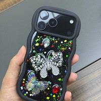 Coque de téléphone personnalisée en TPU souple gaufré 3D avec tissu peluche, résine époxy, antichoc, finition miroir, motif fleur de dessin animé mignon, protection intégrale pour