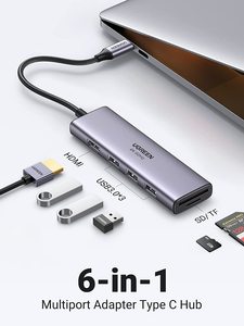 Adaptador <span class=keywords><strong>UGREEN</strong></span> 6 en 1 <span class=keywords><strong>USB</strong></span> <span class=keywords><strong>C</strong></span> a <span class=keywords><strong>USB</strong></span> <span class=keywords><strong>Hub</strong></span> 4K@60Hz con 3 Puertos <span class=keywords><strong>USB</strong></span> 3.0, Lector de Tarjetas SD/TF, Dongle Multipuerto Tipo <span class=keywords><strong>C</strong></span> - Product Image 3
