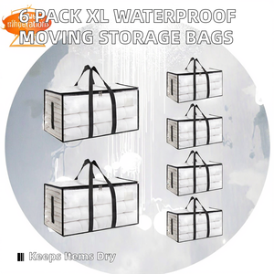 6 Pack-Extra Large Heavy Duty <strong>Plastic</strong> Polypropylene (PP) Waterproof Moving Bags Storage <strong>Totes</strong> Handles Zippers Foldable College - Product Image 3