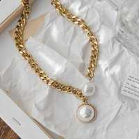 Collier ras du cou tendance de créateur, style européen et américain, avec chaîne épaisse dorée et grand pendentif imitation perle