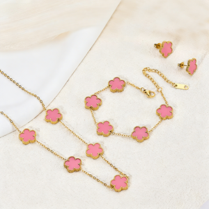 Ensemble de <span class=keywords><strong>bijoux</strong></span> pour femmes en acier inoxydable plaqué <span class=keywords><strong>or</strong></span> 18 carats avec boucles d'oreilles, bracelet et collier - Cadeau pour femmes - Product Image 4