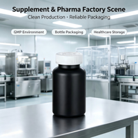 Flacon à pilules en HDPE noir, opaque, vide, pour compléments alimentaires et médicaments pharmaceutiques