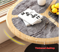 Ensemble de table à manger ronde moderne avec 6 chaises, plateau en bois composite marbré, pieds en métal, chaises rembourrées pour cuisine, restaurant, maison