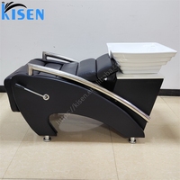 KISEN Prix abordable Fauteuil de lavage noir pour salon de coiffure avec bac à shampoing et chaise, à vendre