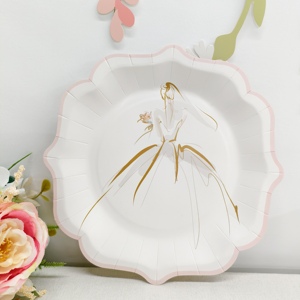 DAMAI Décoration de mariage, fournitures pour la fête nuptiale, blanc et rose avec assiette en forme de mariée, vaisselle jetable, gobelets en papier, serviettes - Product Image 4
