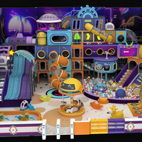 Aire de jeux intérieure sur le thème de l'espace néon avec zone de jeu de rôle, piscine à balles, toboggan en spirale et trampoline pour centre commercial et FEC