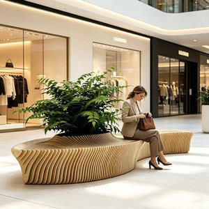Luxury Modern Parametric Modular Planter <b>Bench</b> Outdoor Wood Seating with Integrated Flower Pot for Shopping Mall - Product Image 4