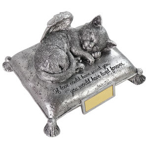 Urna conmemorativa de gato Ángel grabada personalizada con almohada, recuerdo de cenizas de cremación de gatito durmiente para mascotas amadas - Product Image 2