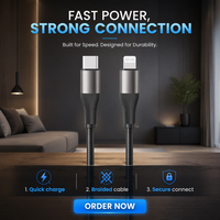Câble de charge rapide Type-C vers Type-C 3A avec conducteur en cuivre étamé en alliage d'aluminium TPE pour iPhone, téléphone portable, ordinateur et voiture