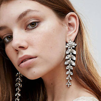 Boucles d'oreilles longues unisexes tendance, design géométrique brillant en strass, en alliage plaqué or/argent, haute qualité