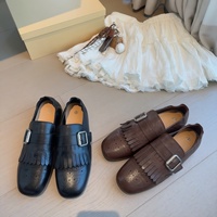 Mocassini Brogue Rossi Vintage Stile Britannico con Nappe in Microfibra da Donna, Nuovi Arrivi Primavera 2026, Fondo Piatto