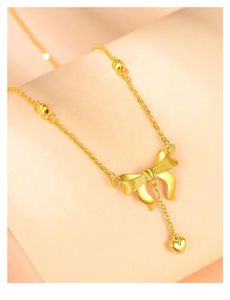 Custom 5G Pure 24K <b>Solid</b> 999 <b>Gold</b> Heart Shape Bow Tie Bowknot <b>Pendant</b> Real <b>Gold</b> Necklace for Women - Product Image 5