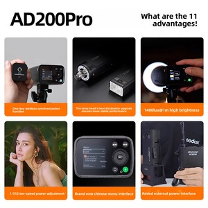 <span class=keywords><strong>Flash</strong></span> Externo Godox AD200pro de 200W TTL con Sincronización de Alta Velocidad, Batería de Litio de Doble Cabezal, Luz de Fotografía Portátil de Bolsillo para Cámaras - Product Image 4