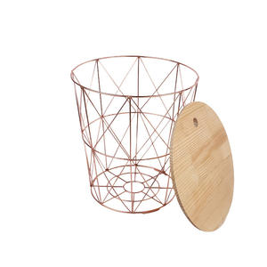 סל אחסון רשת תיל נגד חלודה סל אחסון חומר מתכת גדול עם מכסה במבוק למטבח חדר רחצה - Product Image 3