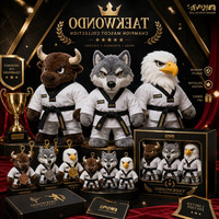 Set Maskot Taekwondo Juara Kustom, Boneka Isi Dakron Sapi Serigala Elang dengan Gantungan Kunci untuk Penghargaan Kompetisi & Hadiah Kolektor Premium