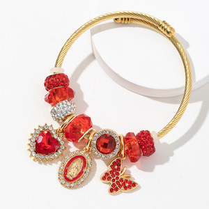 <strong>Glass</strong> Bead Crystal Adjustable Gold Stainless Steel Expandable Cable <strong>Wire</strong> Bangle Mary Jesus Heart Butterfly Charm Bangle <strong>Bracelet</strong>
