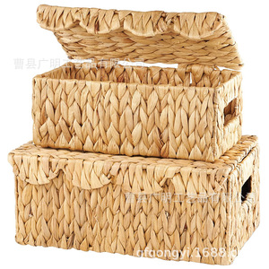 Woven <b>Storage</b> <b>Basket</b> With Lid Rectangle Handmade Clothing Organizer Home Desktop Entryway <b>Storage</b> Box - Product Image 5