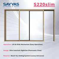 Porte coulissante robuste Sayyas S220-slim, en bois recouvert d'aluminium, intérieur moderne, double vitrage en verre trempé, pour hôpital, hôtel